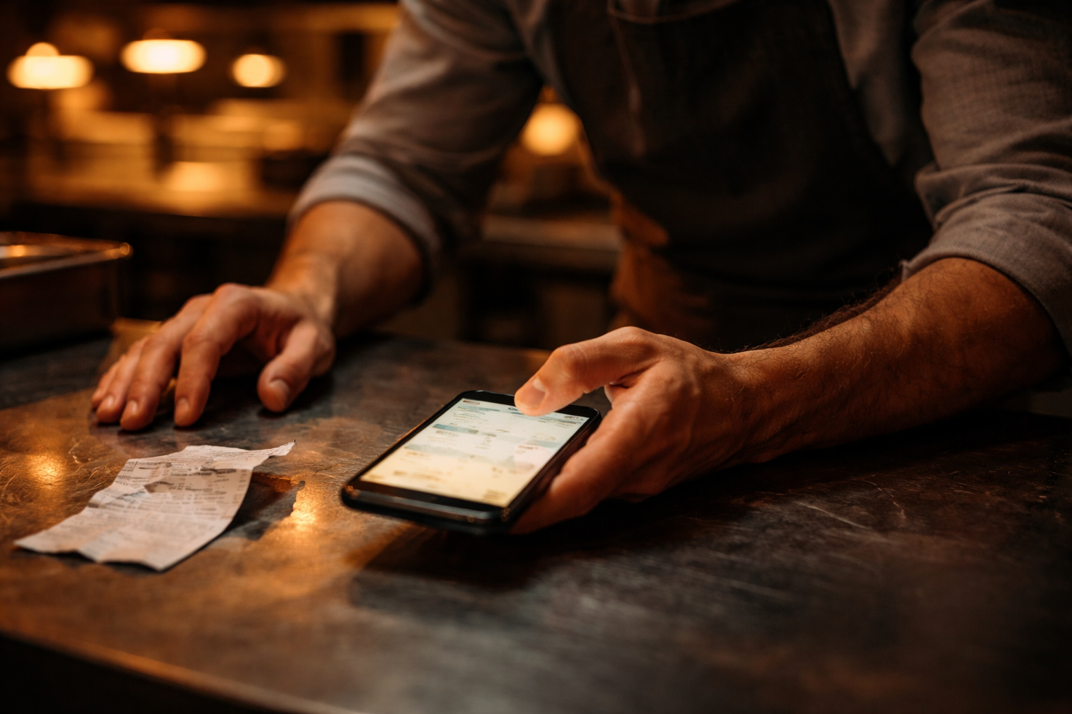 Restaurant manager reviewing competitive pricing data